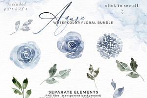 AZURE Blue Watercolor Flower Clipart