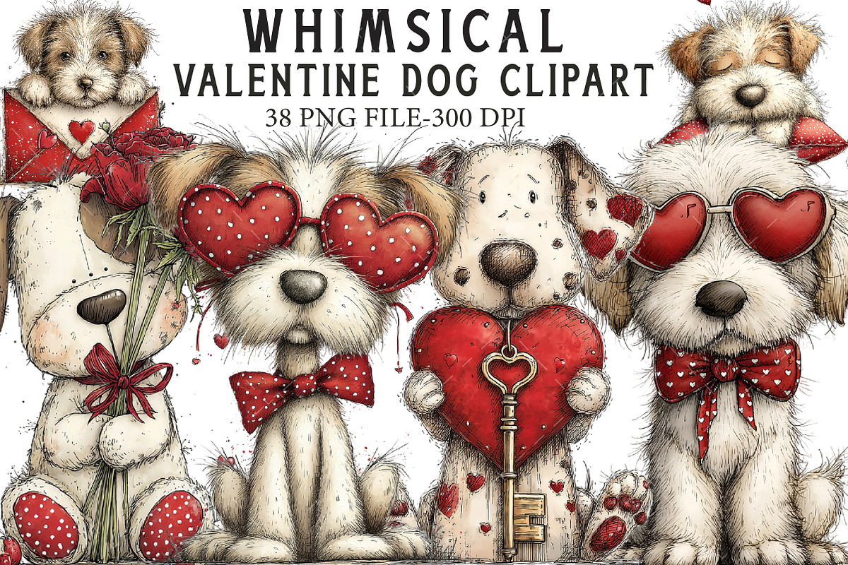 Whimsical Valentine Dog Clipart, an Illustration by Libby Wishes (Photo 1 of 7)