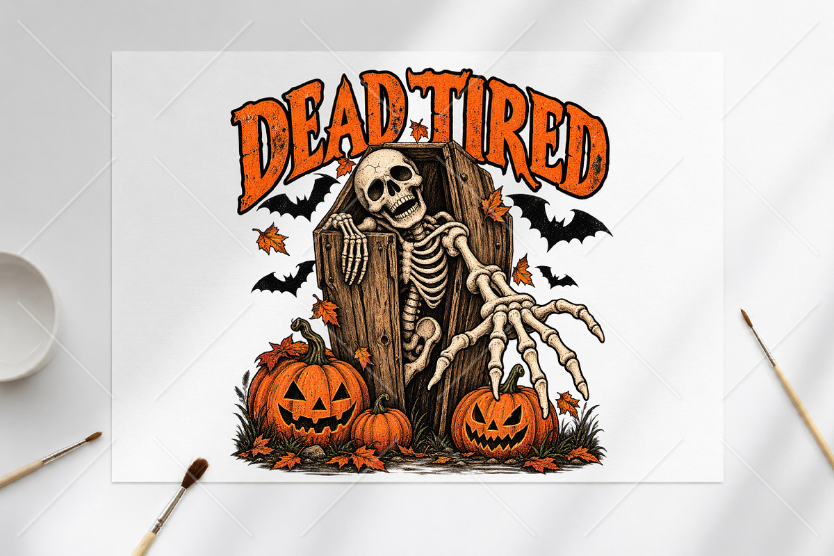 Halloween Dead Tired Skeleton Coffin, a Seasonal Illustration by Canvas Craft (Photo 6 of 6)