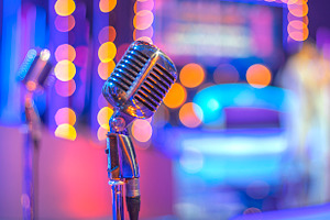 retro microphone in tv studio on the set of the show, a Photo by Pictures for you!!!!!!!!!