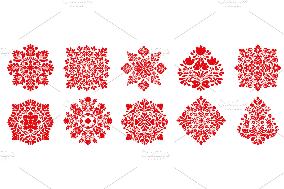 patterns red set. Slavic floral, an Object Illustration by Stock-Smart-Start