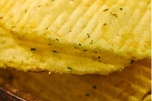 Crunchy potato chips stacked neatly, a Food & Drink Photo by darksoul72