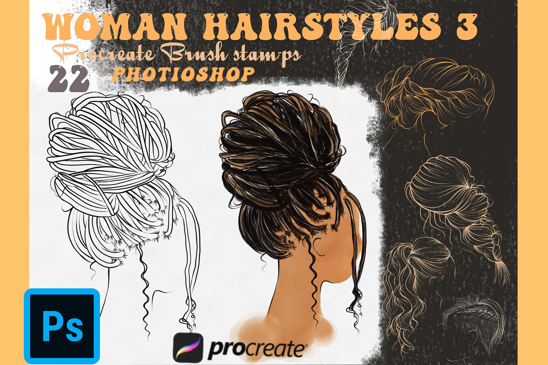 Procreate Woman Haircut Stamp Brush, a Brush Add-On by HabitusDesigns