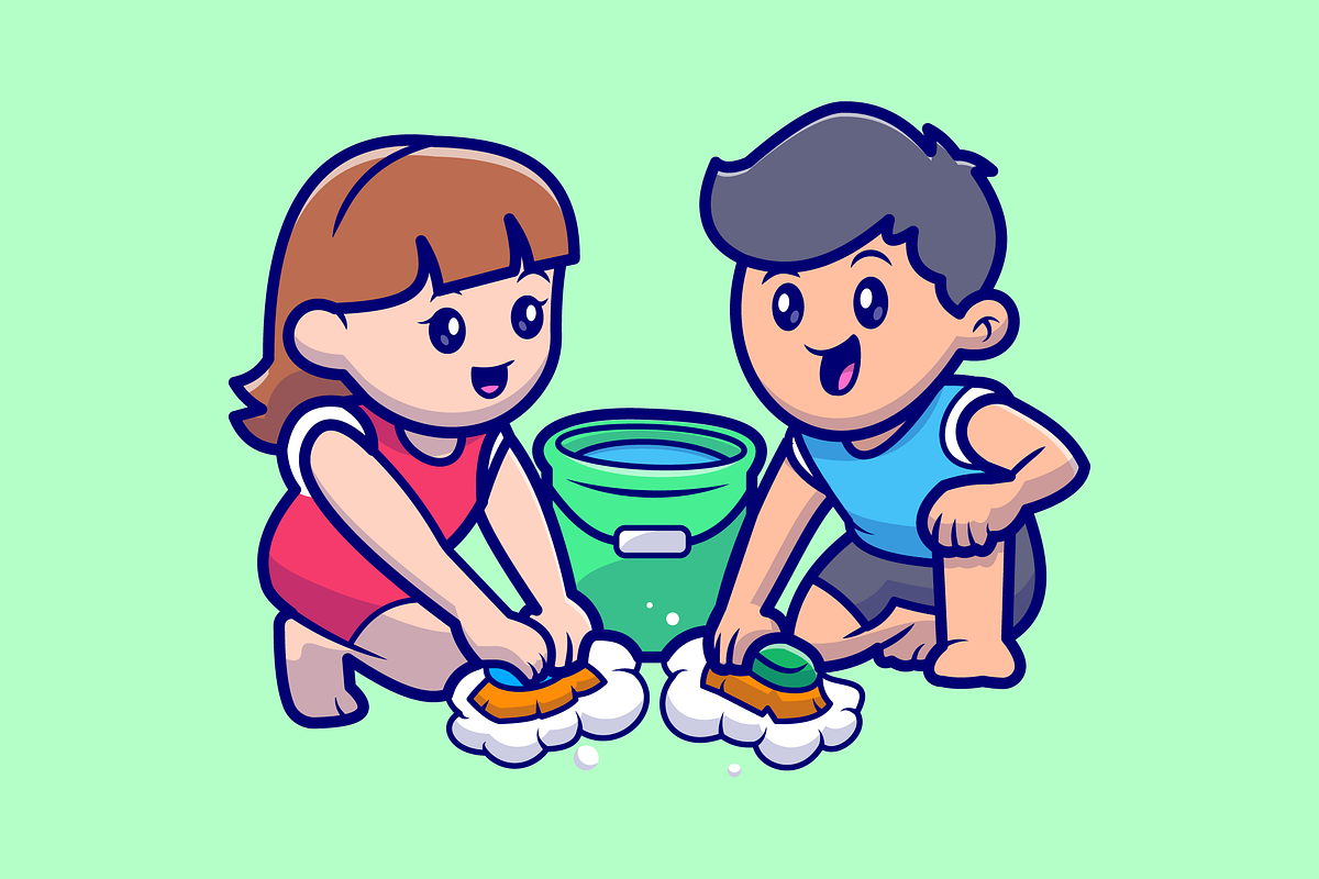 Cute Couple Cleaning Floor Cartoon, a Person Illustration by Catalyst Labs (Photo 3 of 3)
