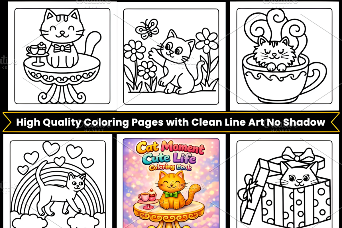 Cat Moments Cute Life Coloring Pages, an Animal Illustration by Design Station (Photo 2 of 3)