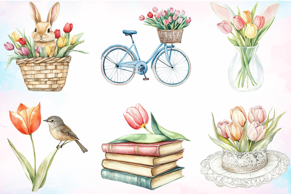 Watercolor Tulips Easter Clipart PNG, an Illustration by Canvas Craft (Photo 2 of 3)