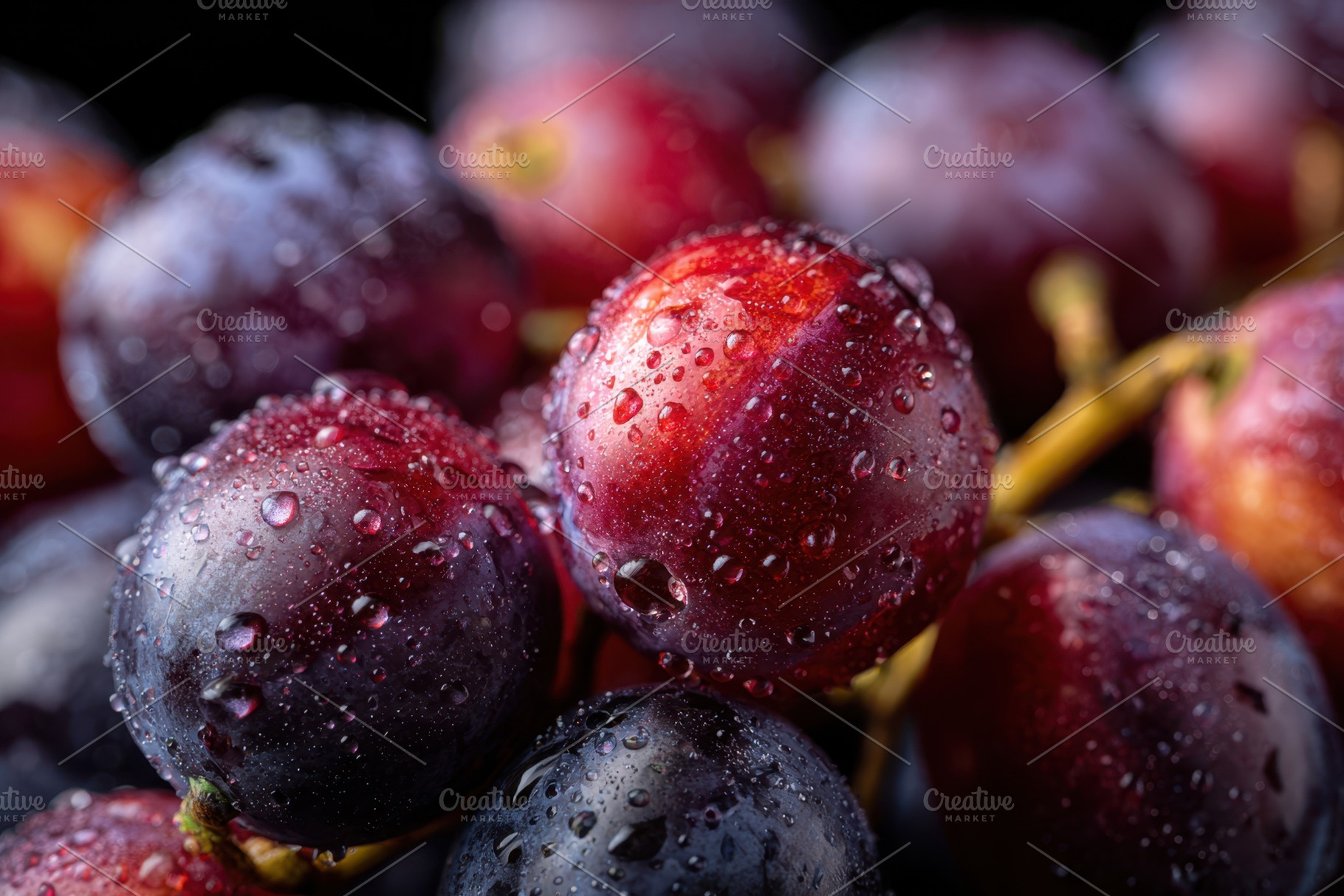 Fresh red and purple grapes with water droplets, a Food & Drink Photo by AlyaAnd