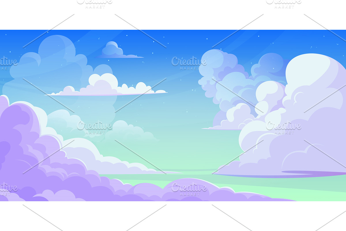 Anime style sky with clouds, an Illustration by art PVP - market