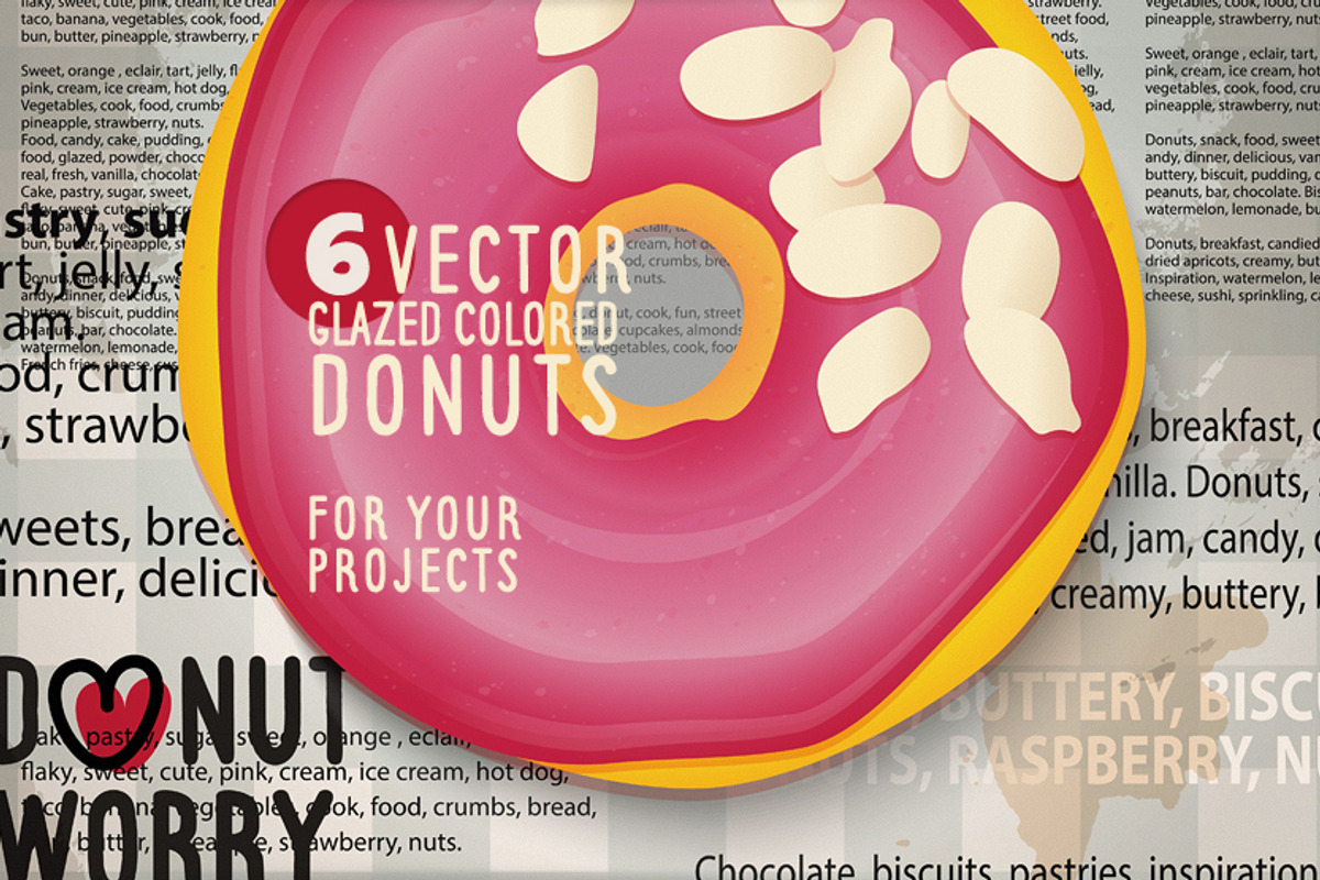 Vector set of glazed colored donuts., a Decorative Illustration by WalnutBird (Photo 3 of 4)