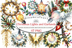 Christmas Lights and Garlands, an Illustration by DreamCafeArt