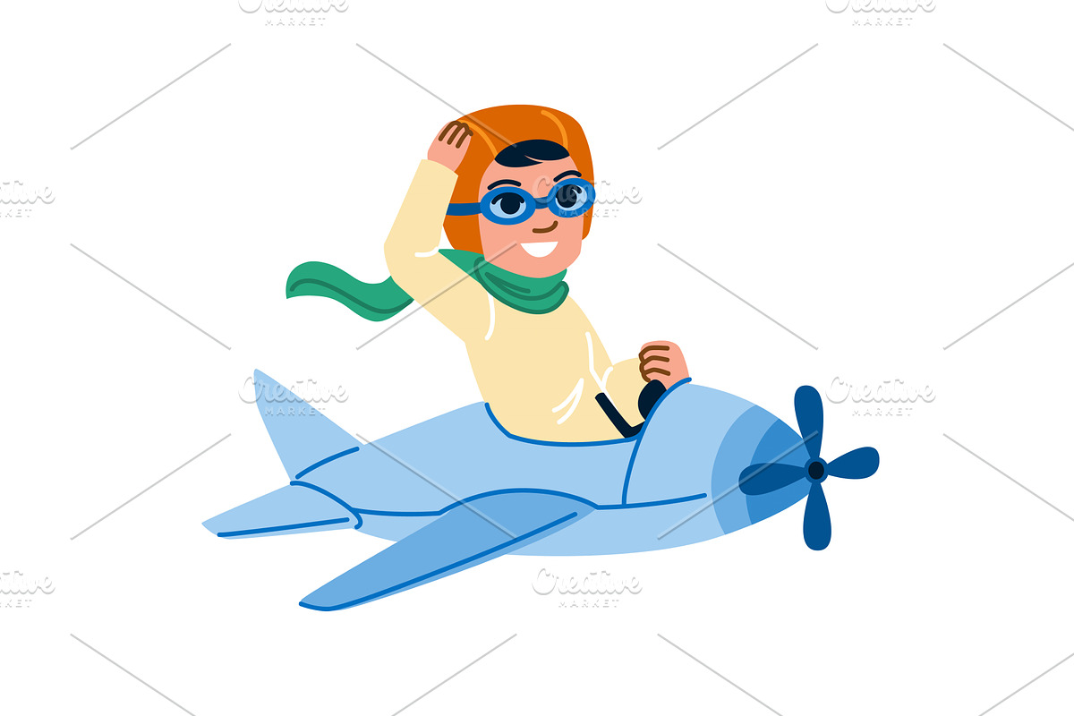 Young pilot flying airplane wearing, a Transportation Illustration by pikepicture