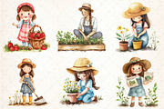 Cute Girl Gardener Cliparts, an Illustration by DreamCafeArt (Thumbnail 2 of 9)