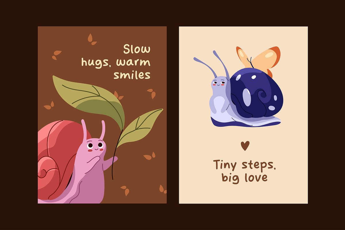 Cute, funny snails set + backgrounds, an Animal Illustration by PaperTrident (Photo 22 of 26)