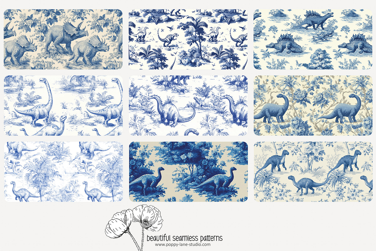 70 dinosaur toile seamless pattern, a Pattern Graphic by Poppy Lane Studio (Photo 7 of 10)