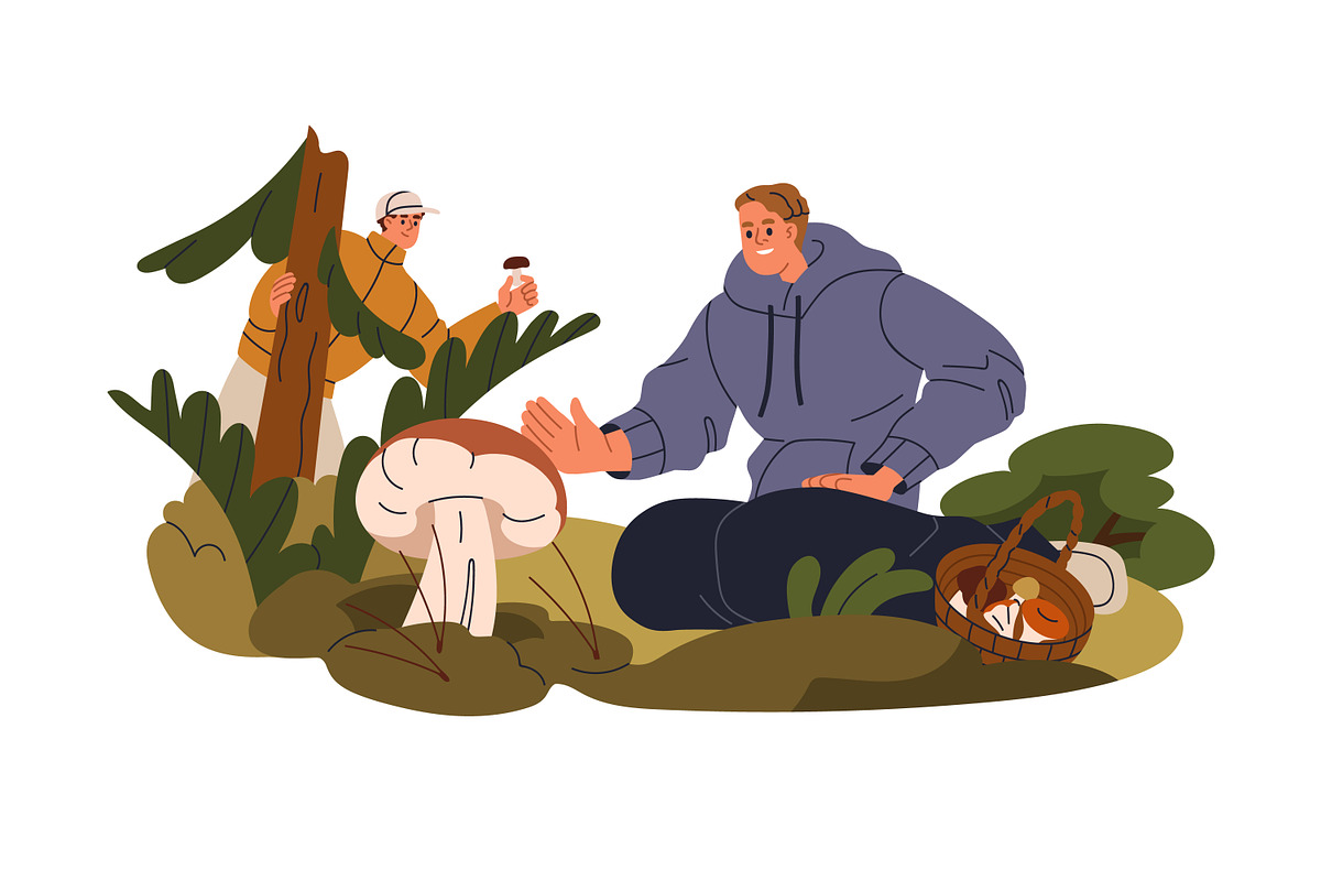 People pick mushrooms in fall forest, a Person Illustration by Good Studio (Photo 6 of 7)