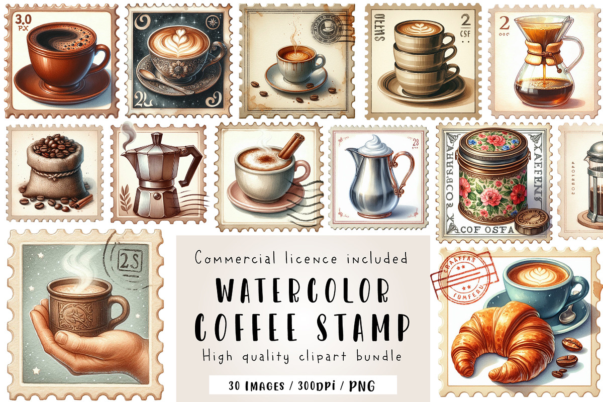 Coffee Old Postage Stamp Clipart, an Illustration by CreationArt (Photo 1 of 5)
