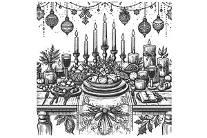 festive dining table with candles, an Illustration by AlexArt