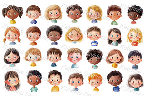 Cartoon Isolated Happy Kids Heads