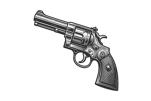 Revolver Engraving Sketch Vector