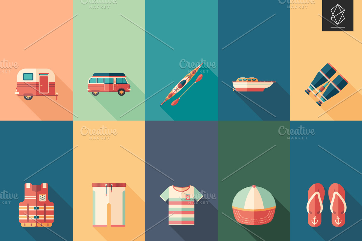 Camping and touring flat icon set, an Icon by Yury Velikanov (Photo 2 of 3)