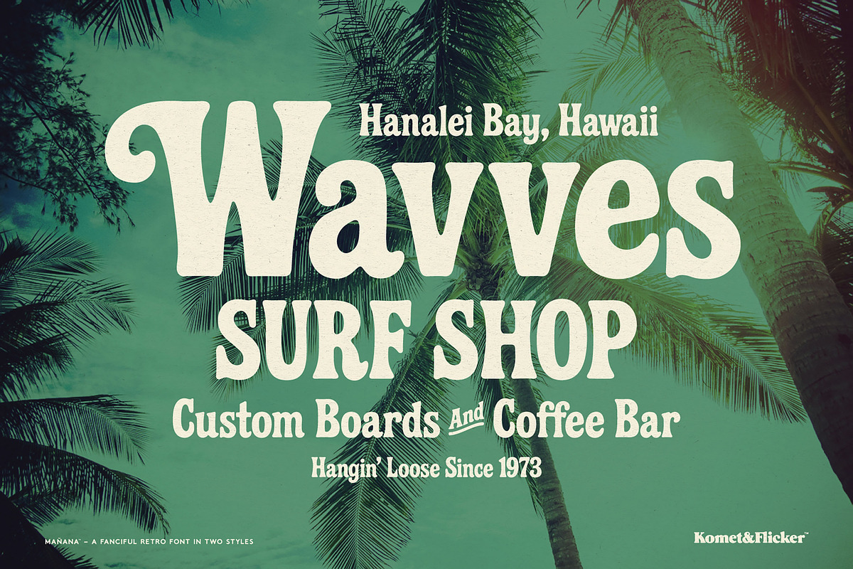 Mañana – A Fanciful Retro Font, a Serif Font by Komet & Flicker (Photo 10 of 15)