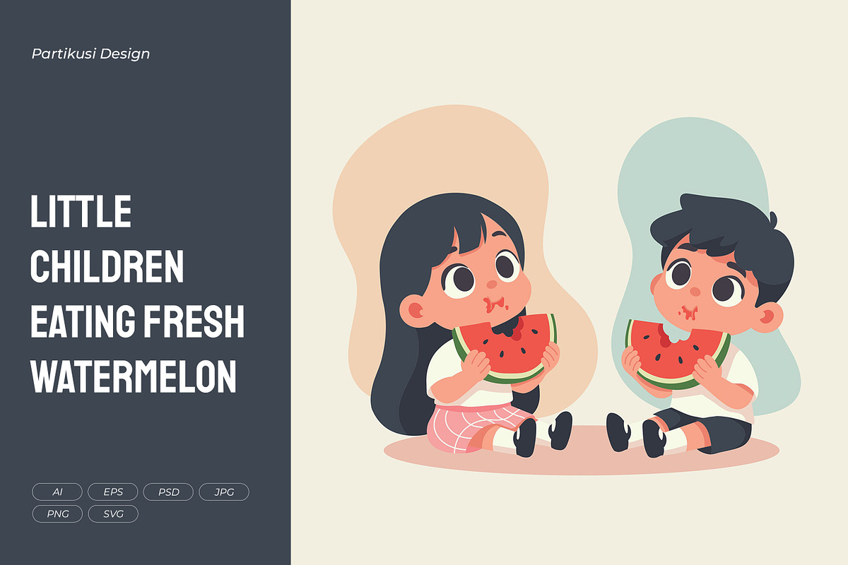 Little Children Eating Watermelon, a Person Illustration by Partikusi Design (Photo 1 of 3)