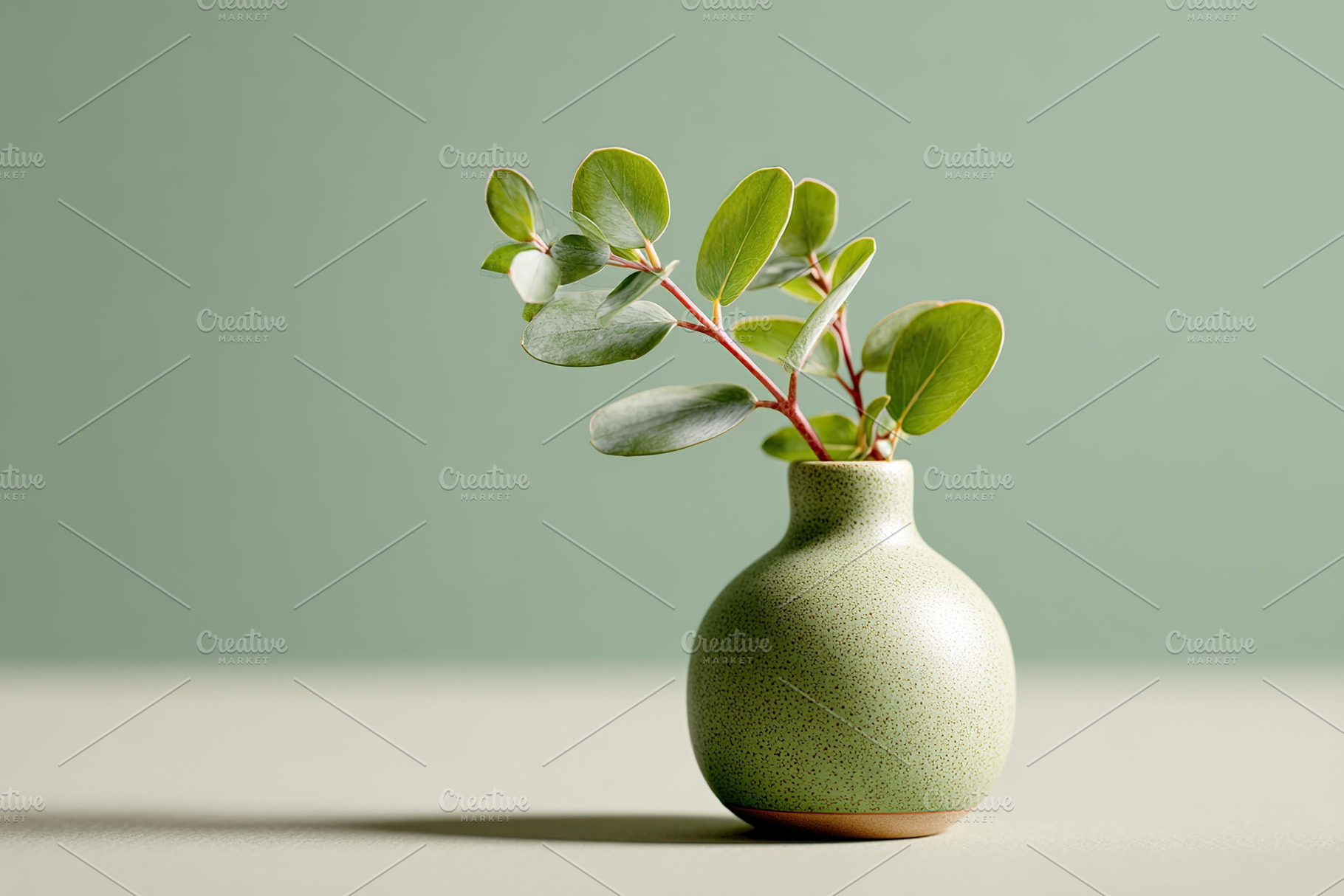 Small arrangement of vibrant greenery in a ceramic vase on a soft pastel backgr, a Photo by AlyaAnd