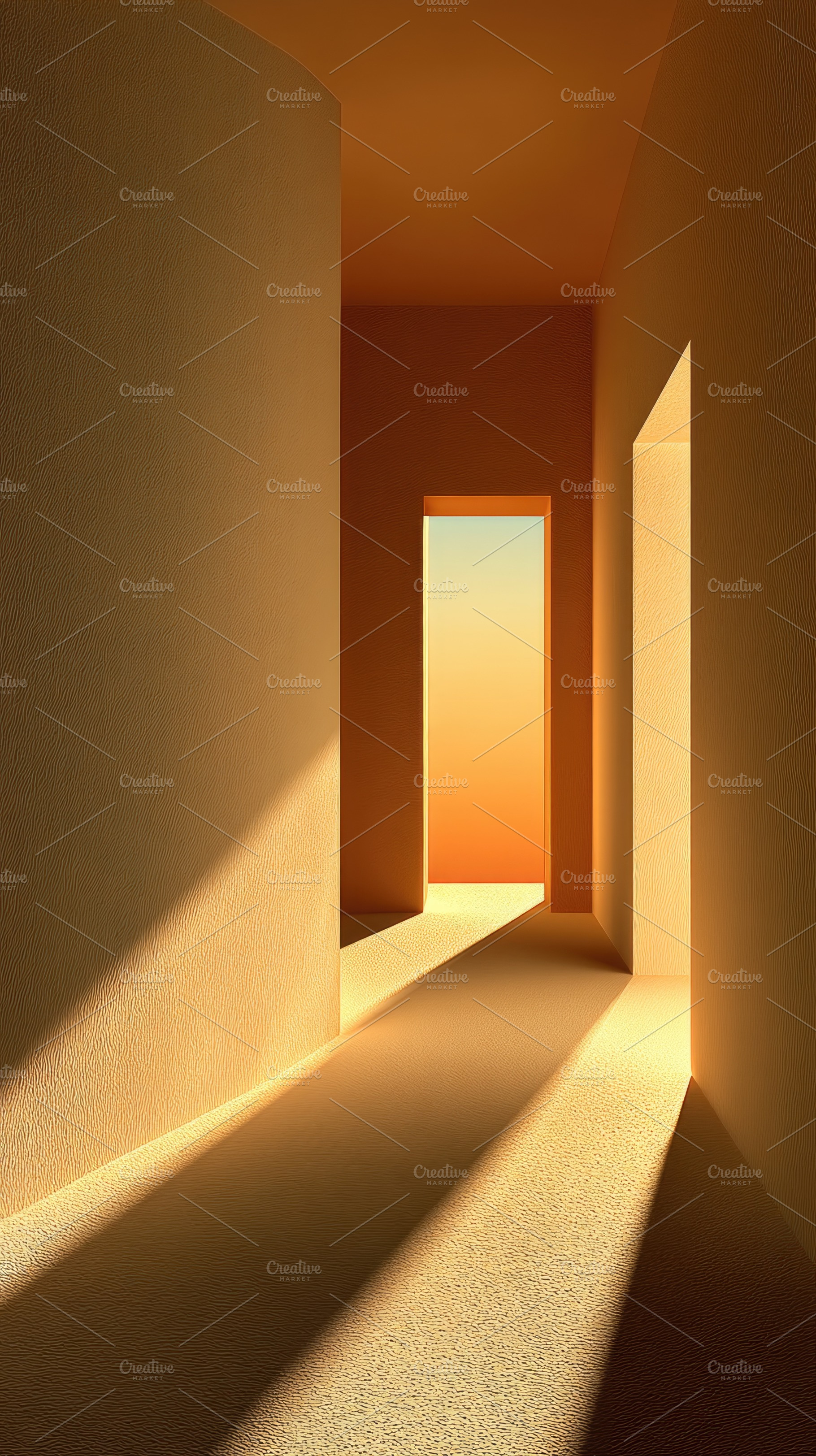 Minimal Golden Corridor with Sunlight and Open Doorway, a Background Photo by José Manuel Gelpi