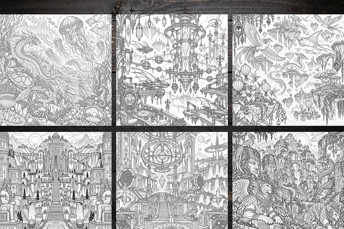 Alien Sci Fi Coloring Pages Bundle, a Brochure Template by LA Design (Photo 4 of 10)