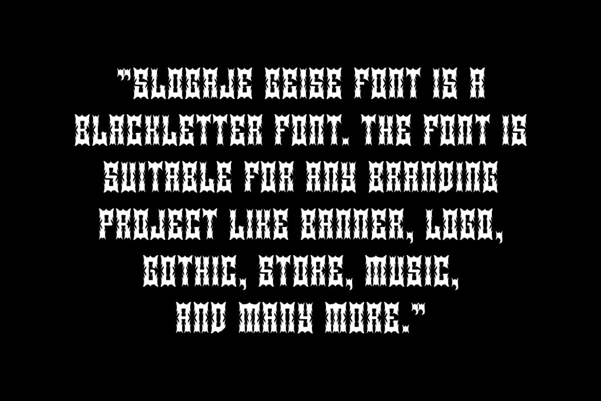 Slogaje Geise - Blackletter Font, a Blackletter Font by Iqsiart Studio (Photo 2 of 11)