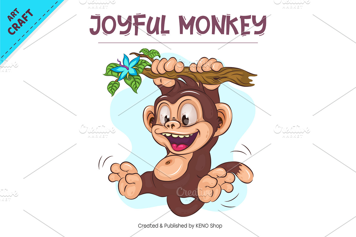 Joyful Cartoon Monkey. Tshirt, an Animal Illustration by KENO Mascots (Photo 2 of 3)