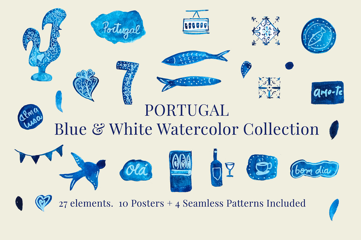 Portugal Blue & White Watercolor, a Decorative Illustration by ElicoelhoDesign Shop (Photo 3 of 5)