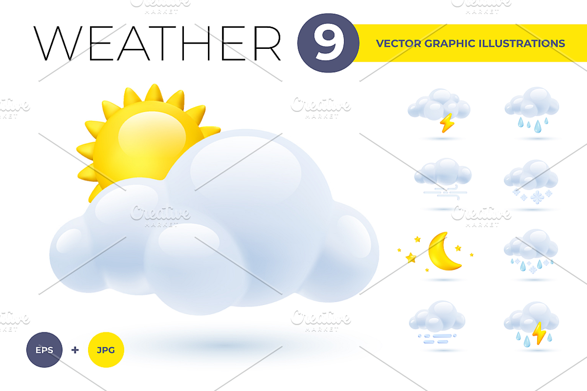 3D Weather Icons| Vector Set, an Object Graphic by wowomnom (Photo 1 of 4)