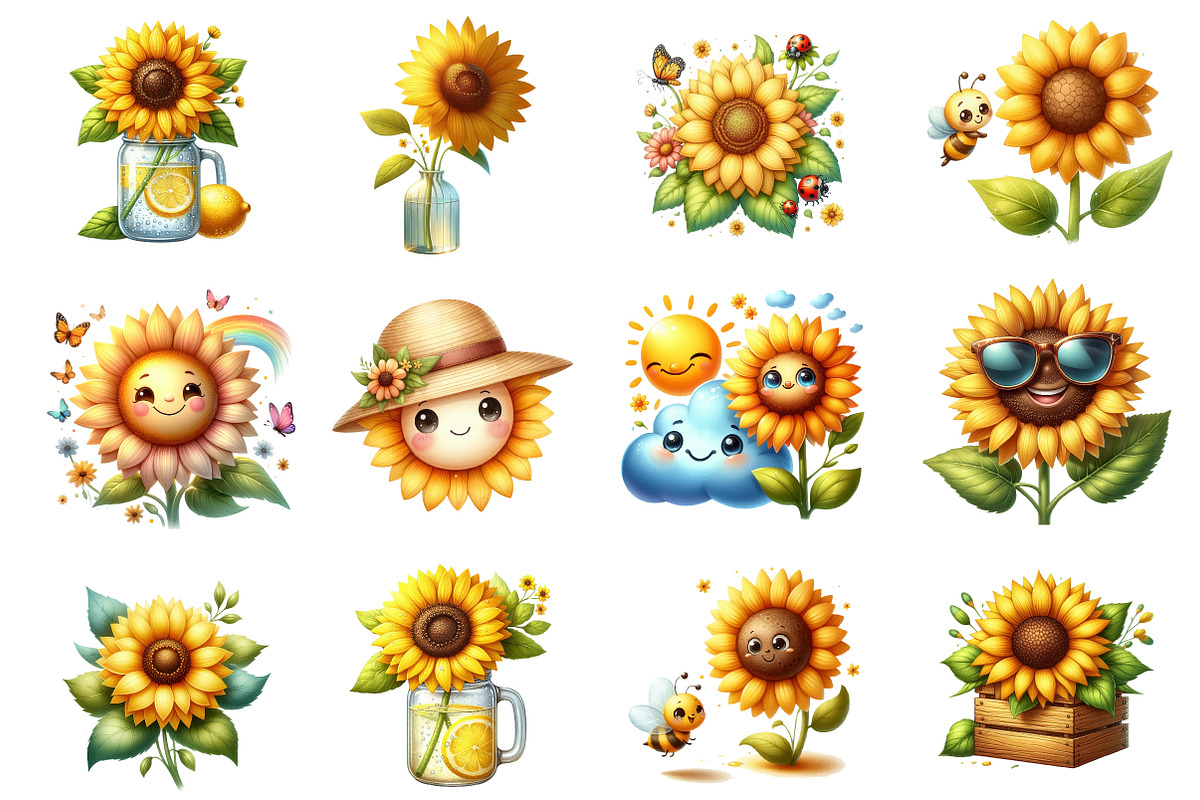 Watercolor Sunflower Clipart, an Illustration by Dream Creation (Photo 2 of 4)