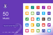 Music Round Corner Flat Icons, an Icon by IconBunny (Thumbnail 1 of 2)