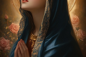 Praying Virgin Mary with golden halo, a Holiday Photo by MistyDay