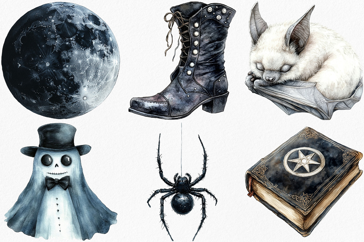 Watercolor Black White Halloween, an Illustration by Canvas Craft (Photo 2 of 7)