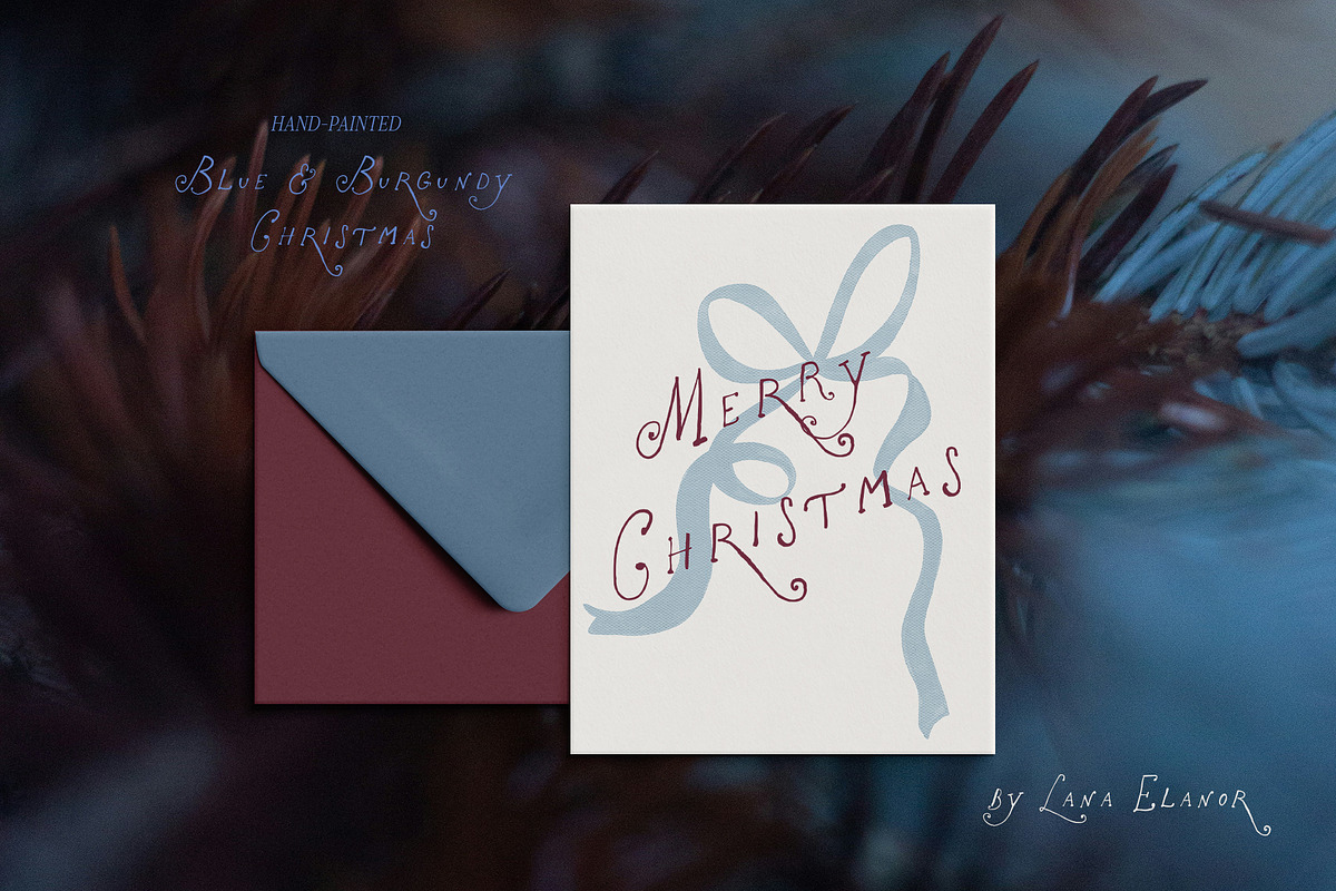 Hand-Painted Blue Burgundy Christmas, an Object Graphic by Lana Elanor (Photo 2 of 24)