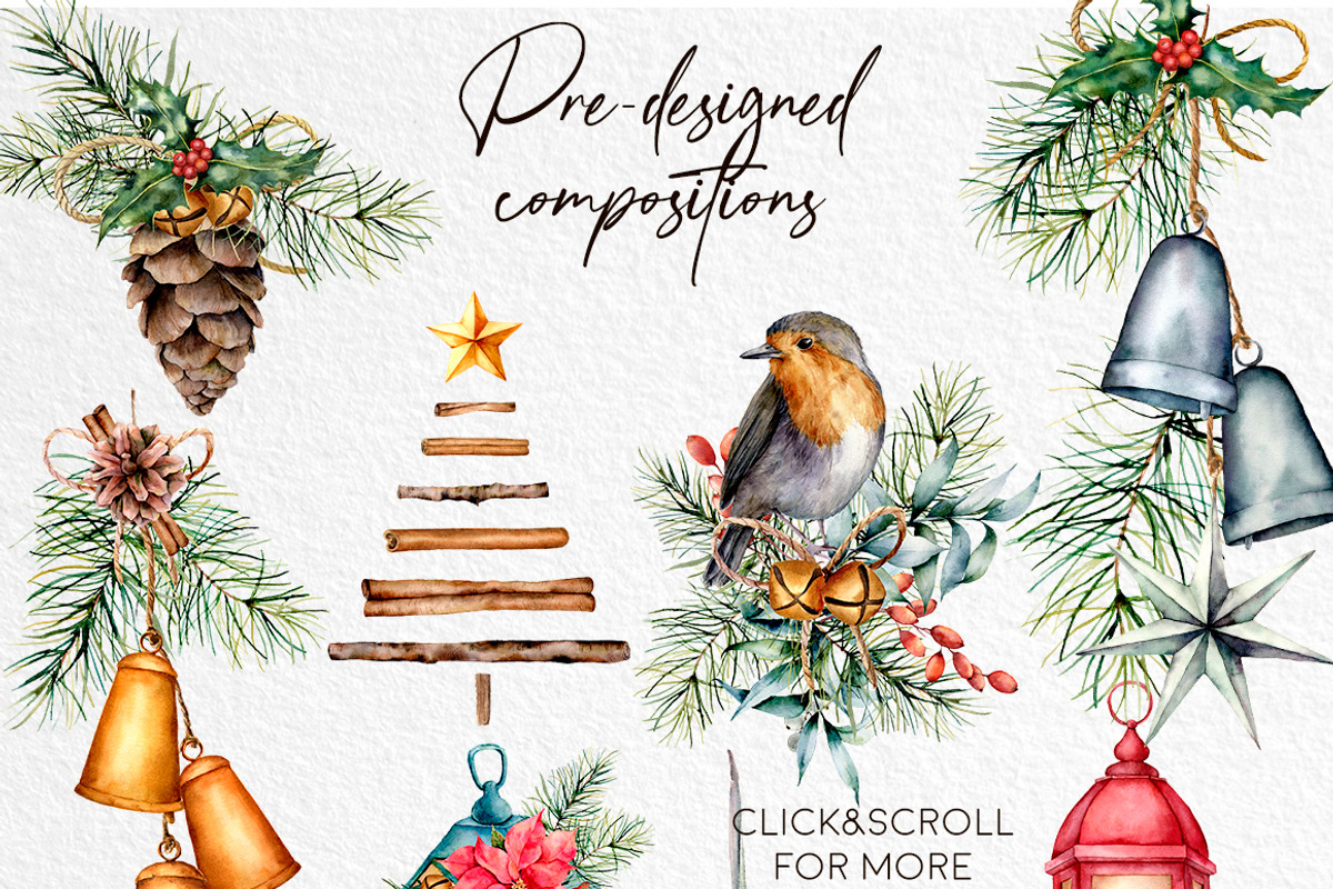 Christmas traditions Watercolor set, a Seasonal Illustration by Yuliya Derbisheva (Photo 5 of 13)