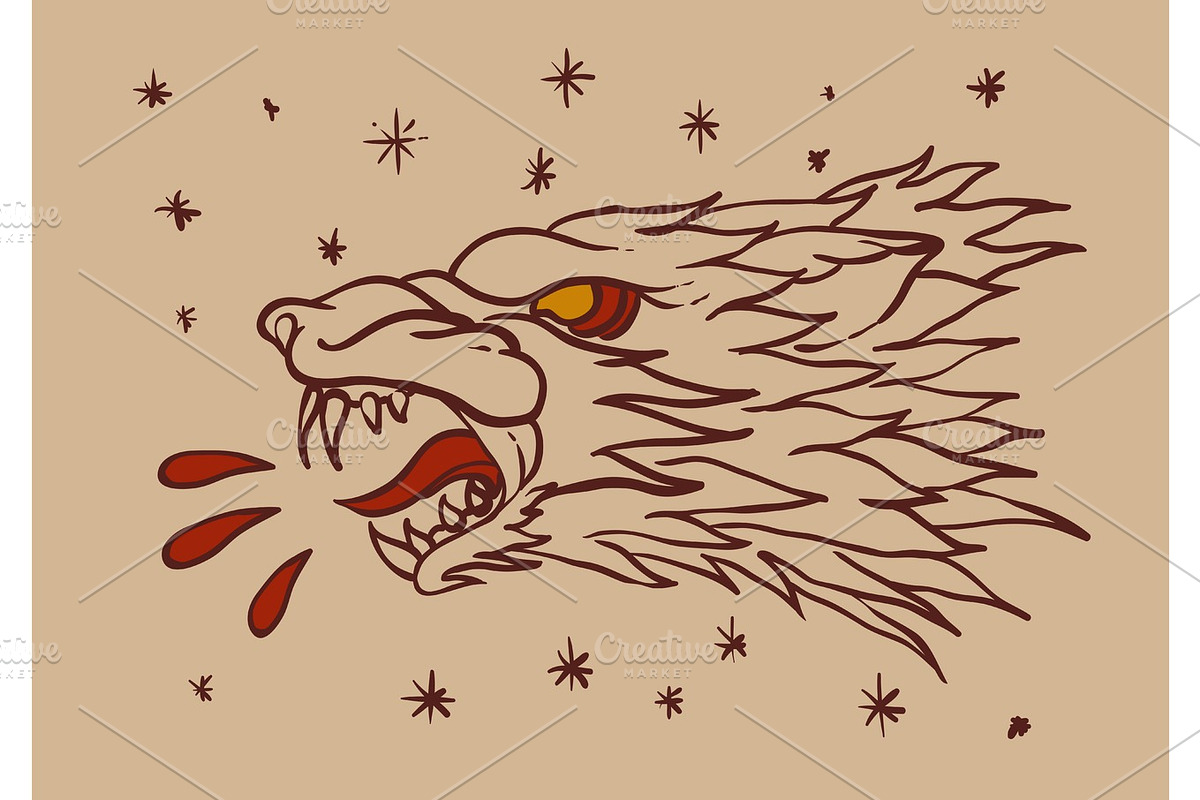 Wolf head tattoo, an Animal Illustration by Mak_Art
