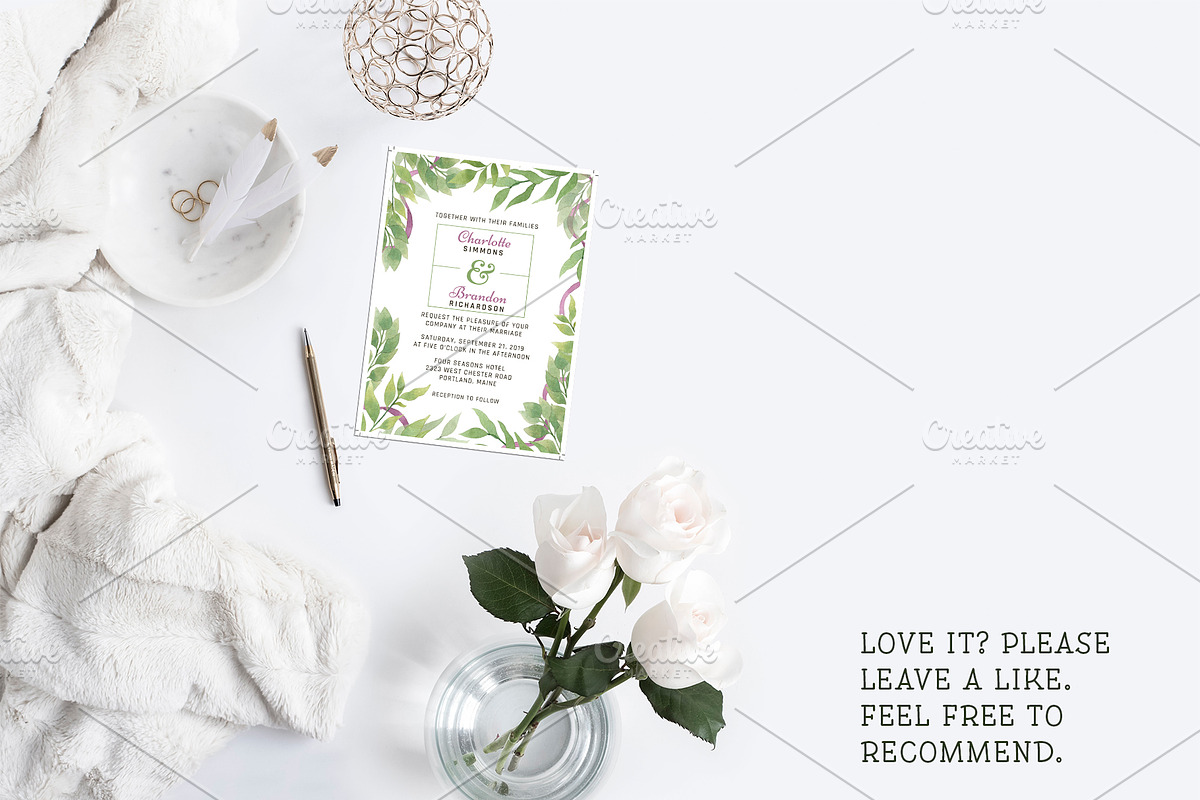 Greenery Wedding Invitation Template, an Invitation Template by Cyrah's Collection (Photo 2 of 4)