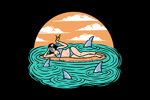 Woman surfer lying on surfboard, a Person Illustration by gunaonedesign