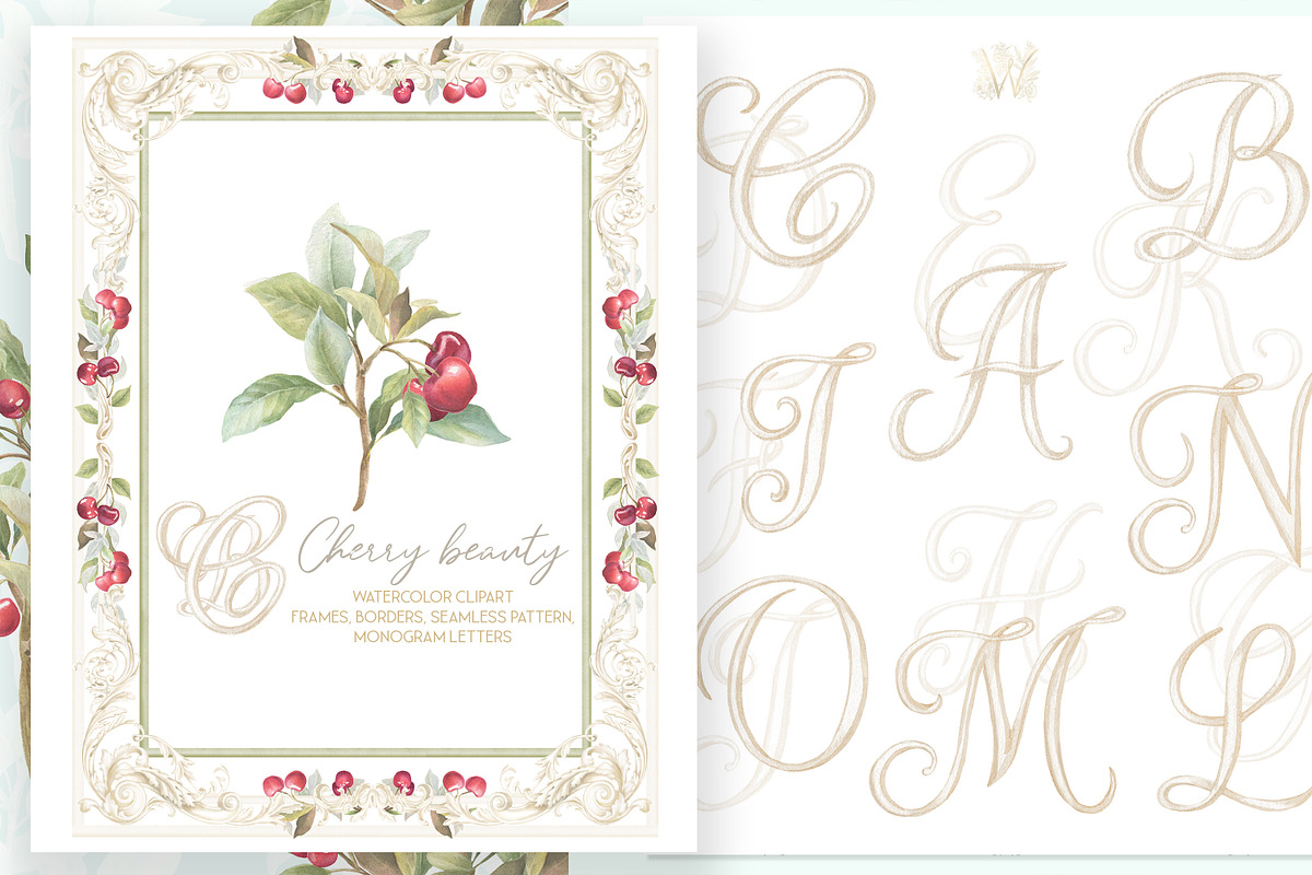 Vintage Cherry Crest Watercolor Set, a Decorative Illustration by WonderWonder (Photo 2 of 21)