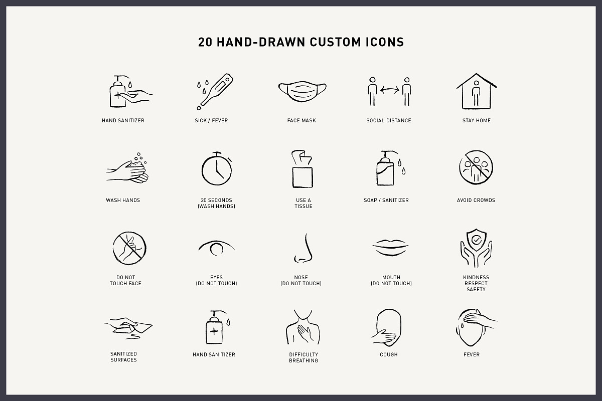 Hand-Drawn Covid-19 Prevention Icons, an Icon by Space Between (Photo 6 of 6)