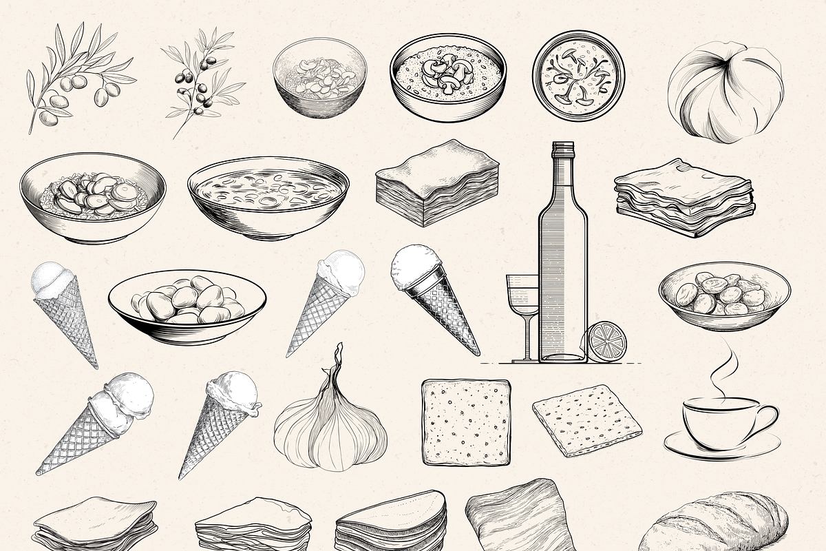 ITALIAN DINNER DOODLE CLIPART PACK, a Food Illustration by Daring Digies (Photo 3 of 7)