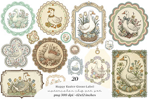 Vintage Happy Easter Goose Label, an Illustration by SinaCreation