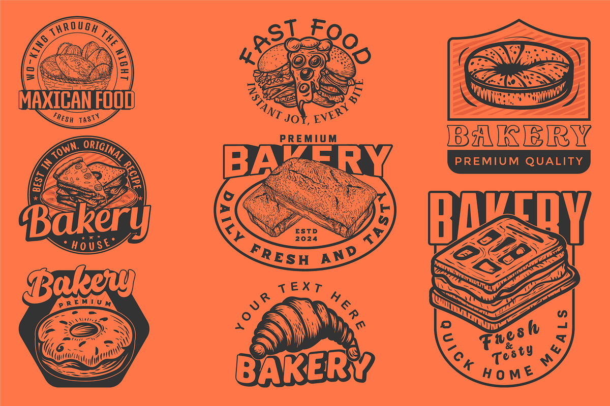 Set of fast food labels, a Branding & Logo Template by Billah Hub