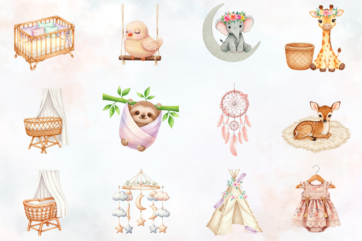 Boho Nursery Baby Clipart Bundle, a Seasonal Illustration by RobertsArt (Photo 5 of 7)