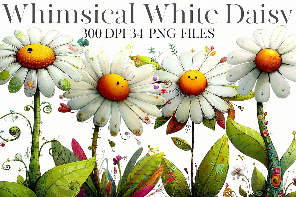 Whimsical white daisy Clipart, an Illustration by Designworld (Photo 1 of 8)