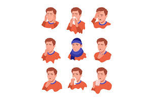 Flu symptoms. Man showing cold, an Object Illustration by Things for designers